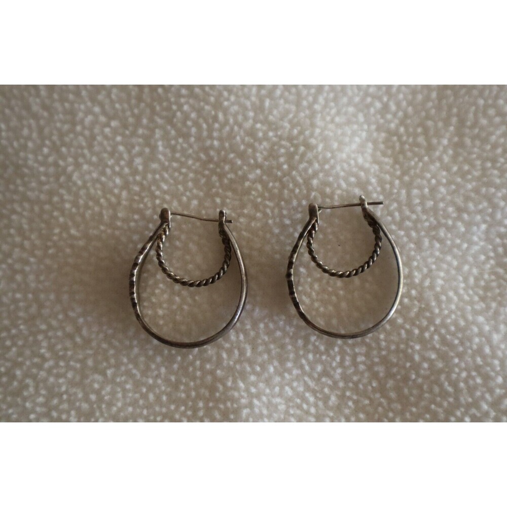 Vintage NV Nevada Silver Mine Sterling 925 Double Hoop Earrings Enamel Flower - Picture 4 of 12